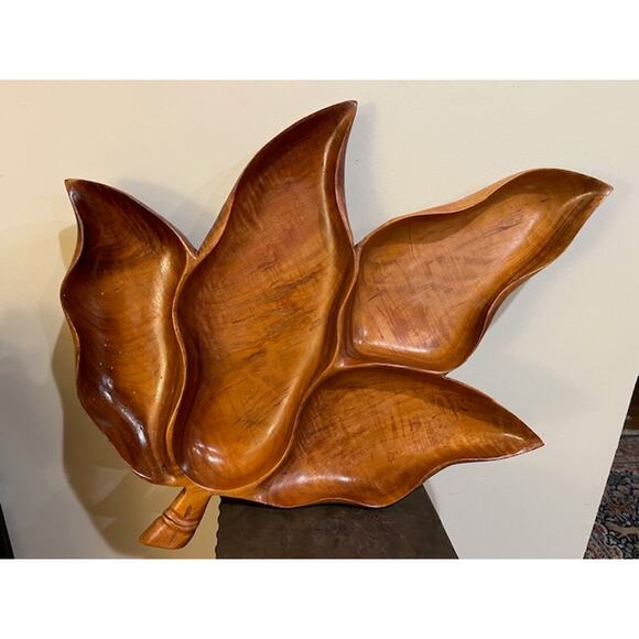XL Vintage Blair Koa Wood Leaf Snack Tray 25" Signed MCM.. Tiki.. Hawaiian - Picture 1 of 6